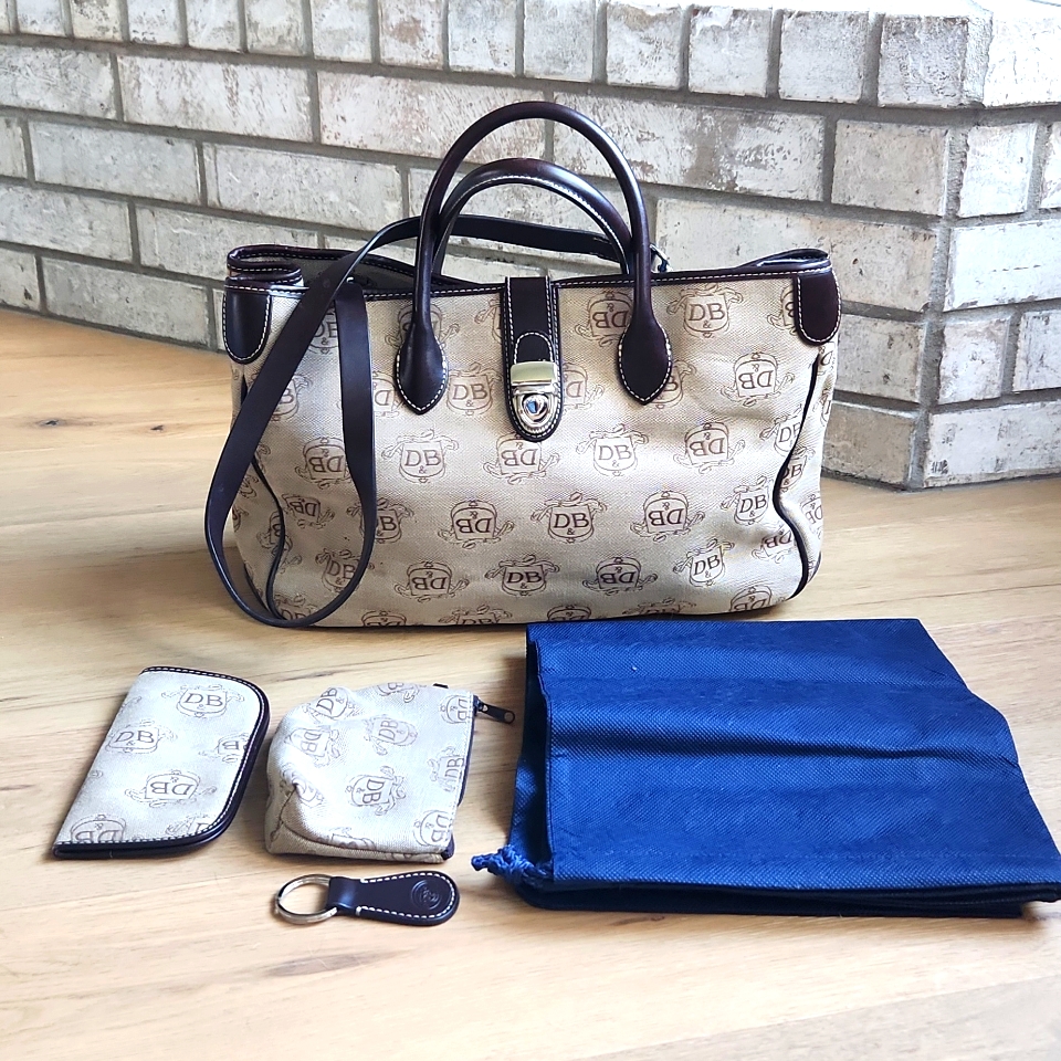 Dooney & Bourke Double Handle Signature Tan Canvas & Leather Trim Tote